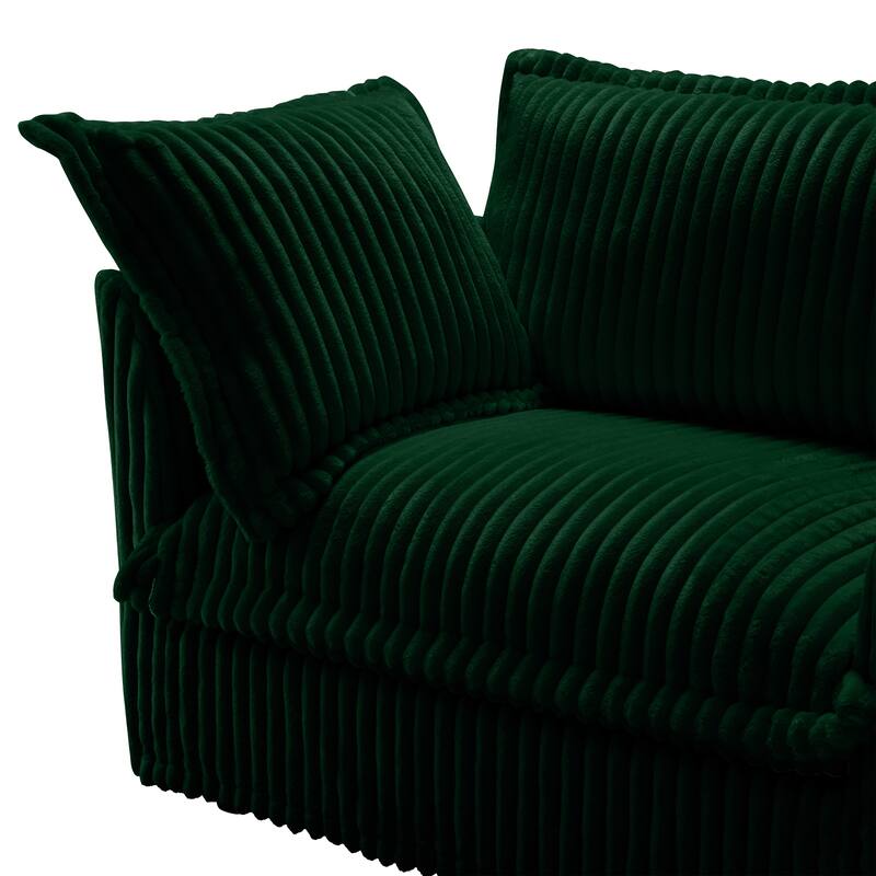 Corduroy Slipcovered 2-Seater Sectional Sofa with Convertible Ottoman, Wide and Deep Seat,and Soft Multiple Big Pillows