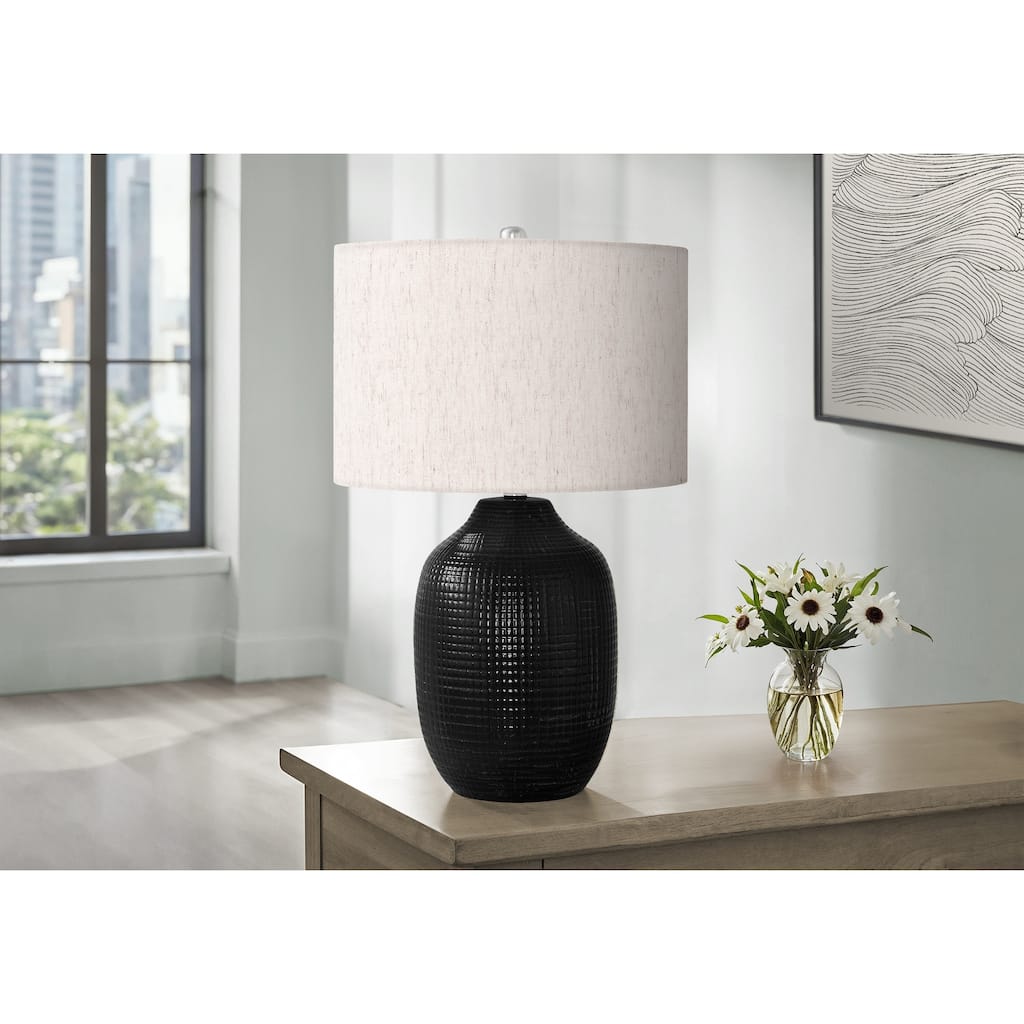 Ceramic Table Lamp with Linen Shade 3 Way Switch Contemporary Design