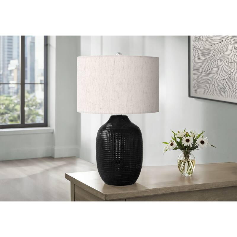 Lighting, 26"h, Table Lamp, Black Ceramic, Ivory / Cream Shade, Contemporary
