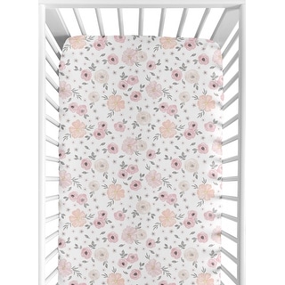 Floral Collection Girl Jersey Knit Fitted Crib Sheet - Blush Pink, Grey ...