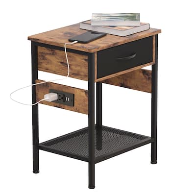 Set of 2 Nightstand Bedside End Table USB Outlet Drawer