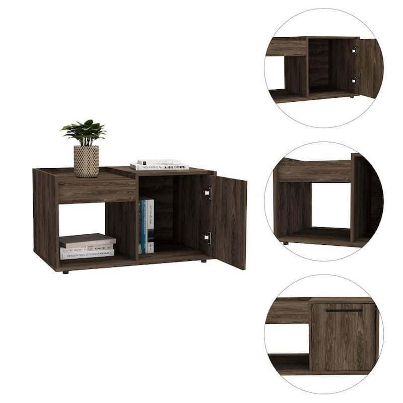 Anmytek Modern Side Table with Cabinet and Shelf Dark Walnut Small Entryway Console