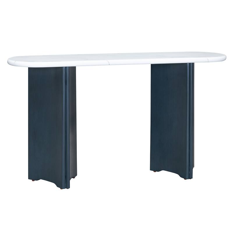 Narrow Console Table with Oval Faux Marble Top