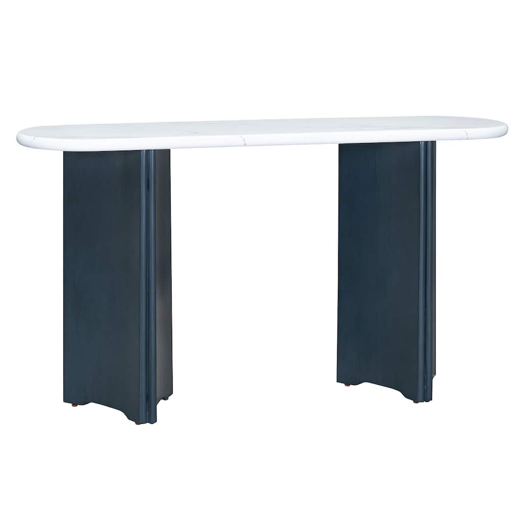 Narrow Console Table with Oval Faux Marble Top