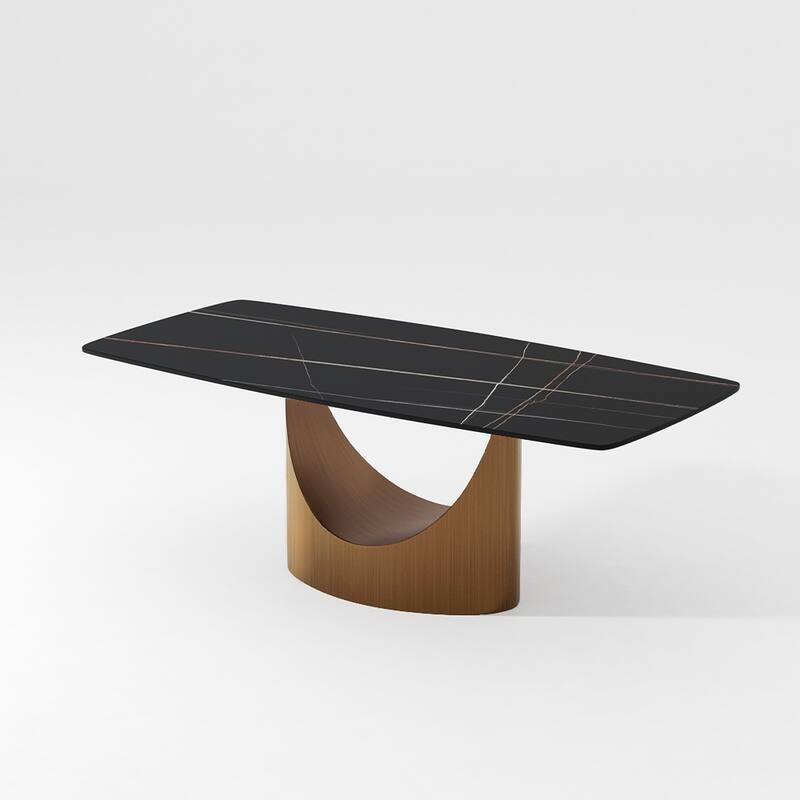 63"-94" Hobart Modern Dining Table with Rectangular Sintered Stone Tabletop and Carbon Steel Leg for 4-10