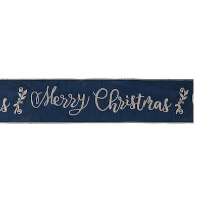 Embroidered Merry Christmas Wired Ribbon 4" x 5 Yds. - N/A