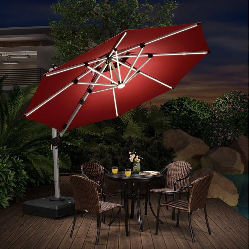 PURPLE LEAF Double Top 10/11/12ft Round Outdoor Patio Cantilever Umbrellas with Lights