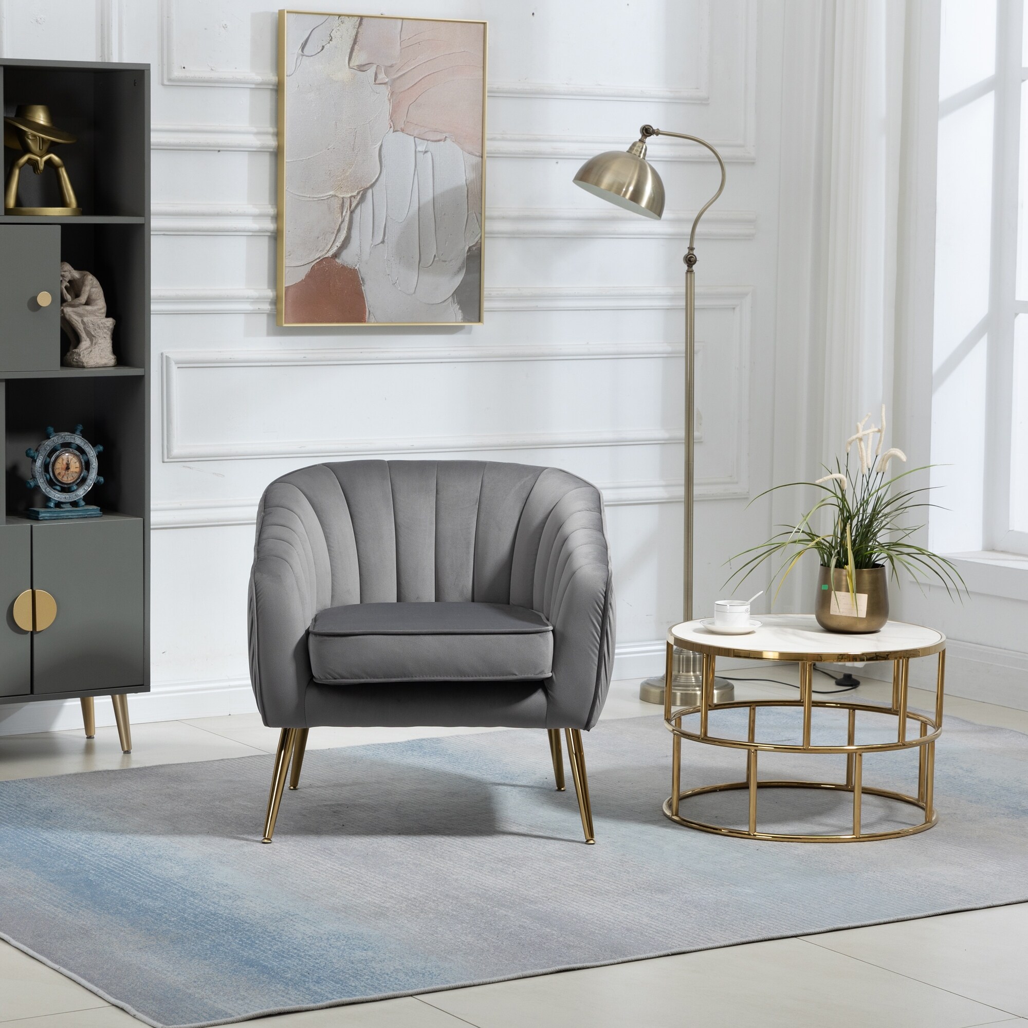 Grey velvet scallop best sale chair