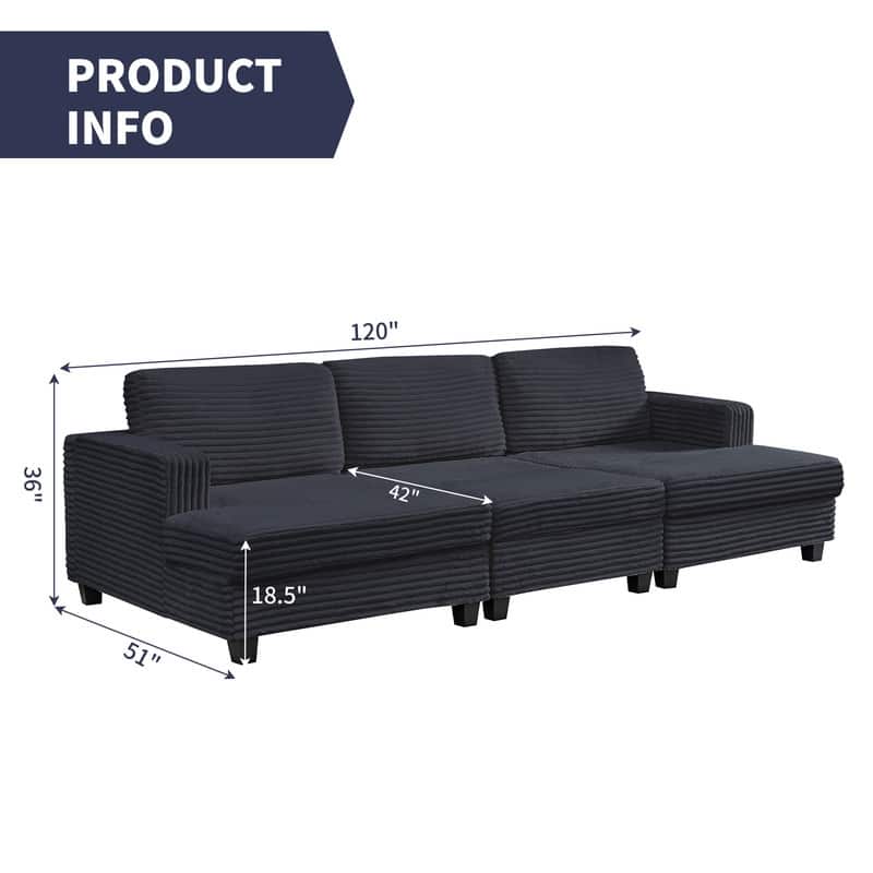 Mixoy Oversize Corduroy Fabric Convertible Modular 3-seater Sofa/Loveseat Sofa For Living Room