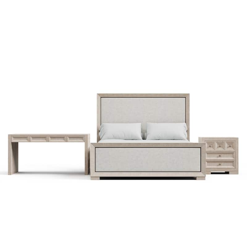 Furniture of America Durem II Modern 3-Piece Solid Wood Tawny Panel Bed with Desk and Nightstand Set
