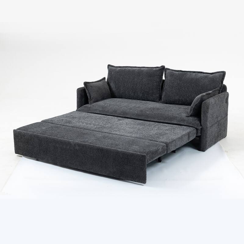 59.5" Ergonomic Sofa Bed with Storage & Charging - Supportive Chenille Convertible Sleeper, 800lb Capacity