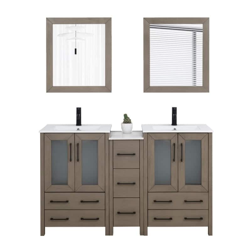 Vanity Art 60 in. Double Sink Bathroom Vanity with Top and Mirrors - 60 X 18.1 X 35.8