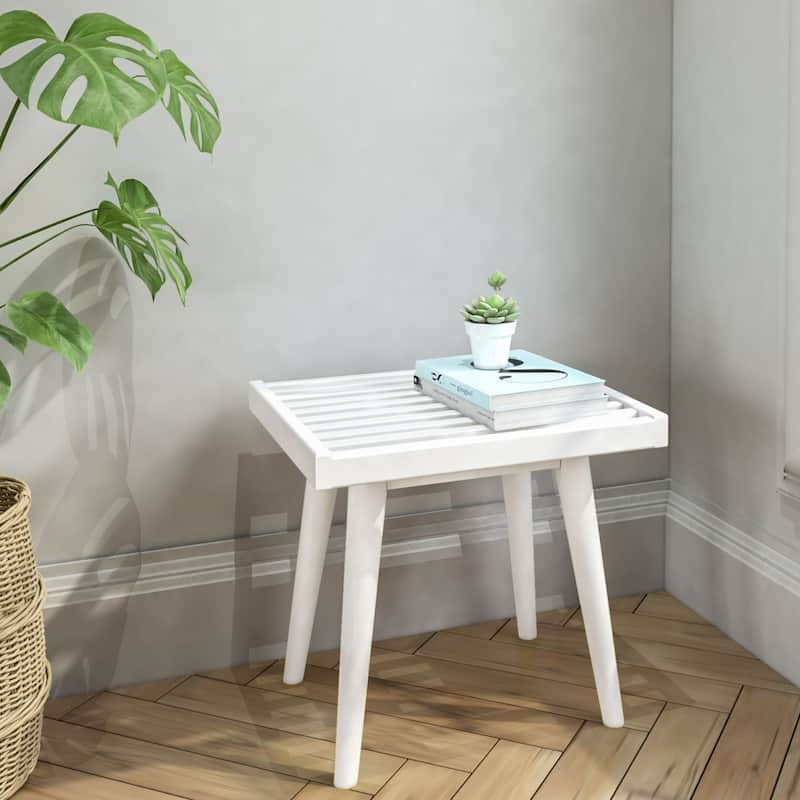 Plank and Beam Mid Century Modern Wood Square Bench - White