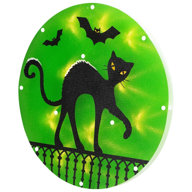 Lighted Black Cat with Bats Halloween Window Decoration - 13.75"