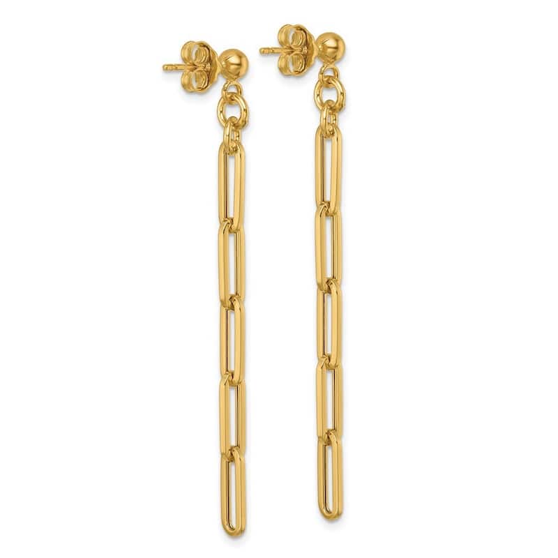 Curata 14k Yellow Gold 62.4x3.85mm Paperclip Link Dangle Post Earrings
