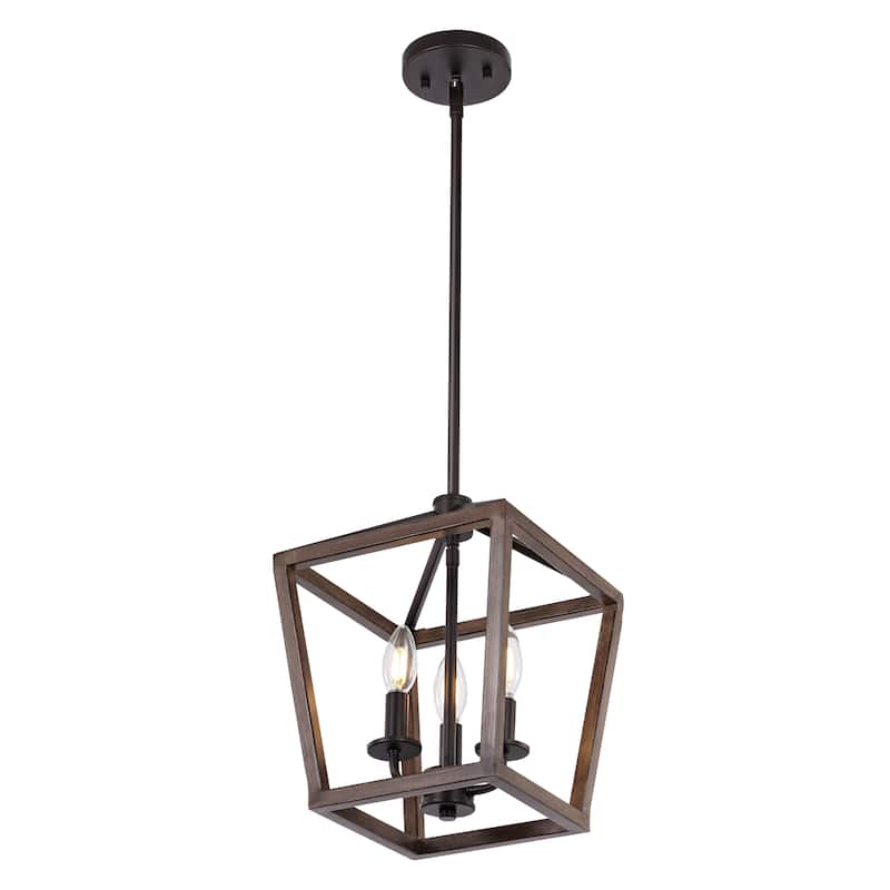 Oria Iron Farmhouse Industrial Lantern LED Pendant, Oil Rubbed Bronze/Faux Wood by JONATHAN Y