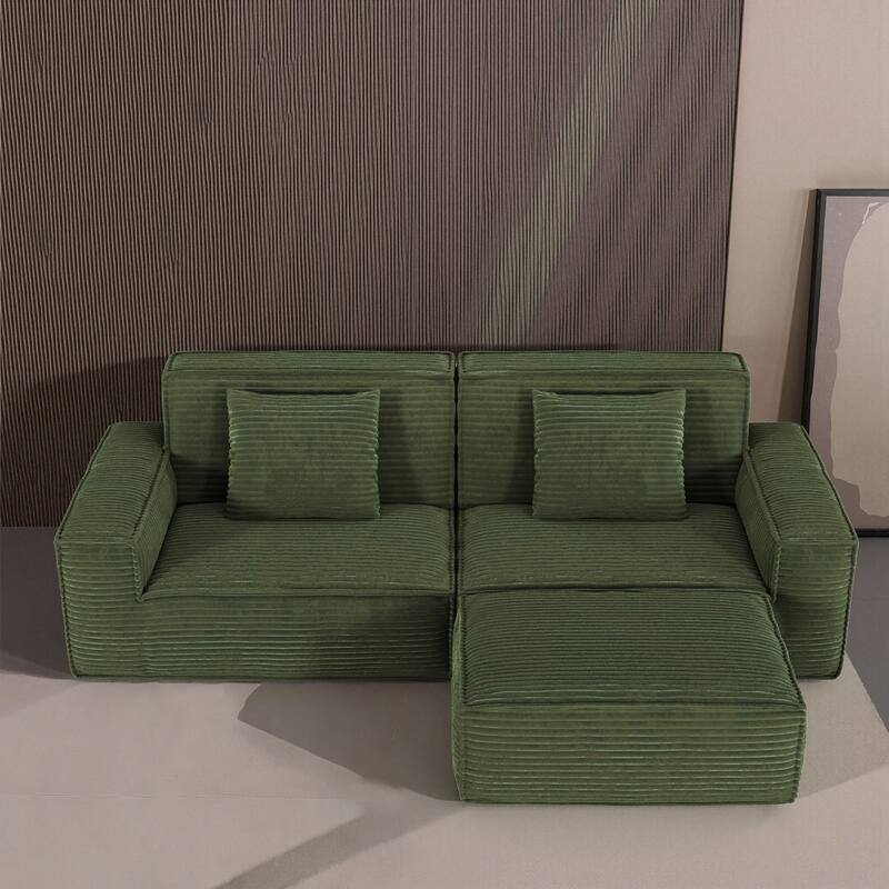 Anmytek Extra Large Plush Modern Striped Fabric Vacuum-Compressed Sofa - Full Sponge High Rebound Green