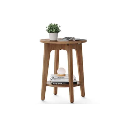 2-Tier Modern Nightstand Table Round Walnut Side Table for Bedroom Living Room or Entryway - 15.8”L x 15.8"W x 19.7”H