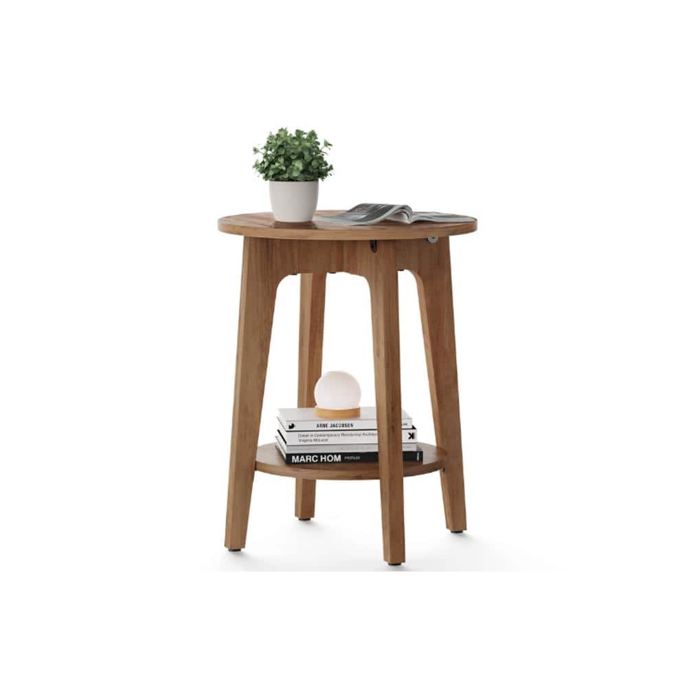 2-Tier Modern Nightstand Table Round Walnut Side Table for Bedroom Living Room or Entryway - 15.8”L x 15.8"W x 19.7”H