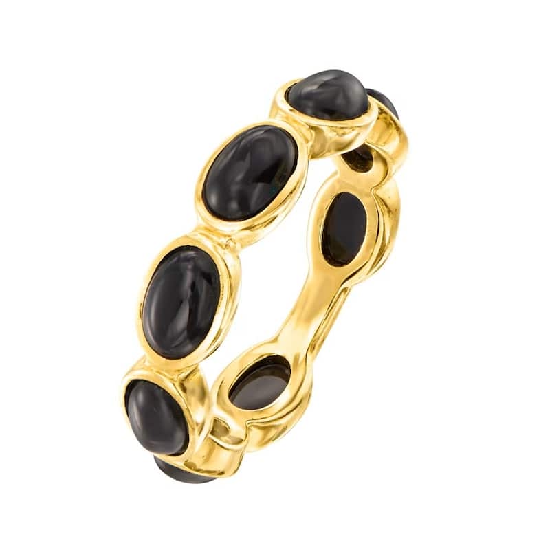 Yellow Gold Over Sterling Silver Black 6X4mm Oval Onyx Ring