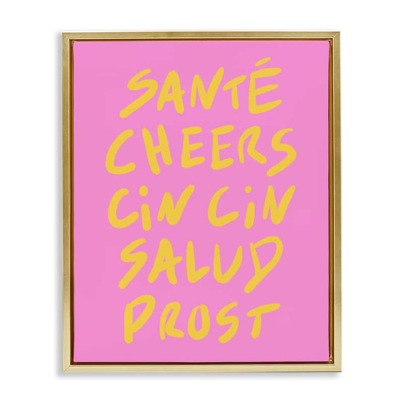 Stupell Multilingual Cheers on Pink Framed Floater Canvas Wall Art Design By House of Lulu - 25 x 31 - Gold