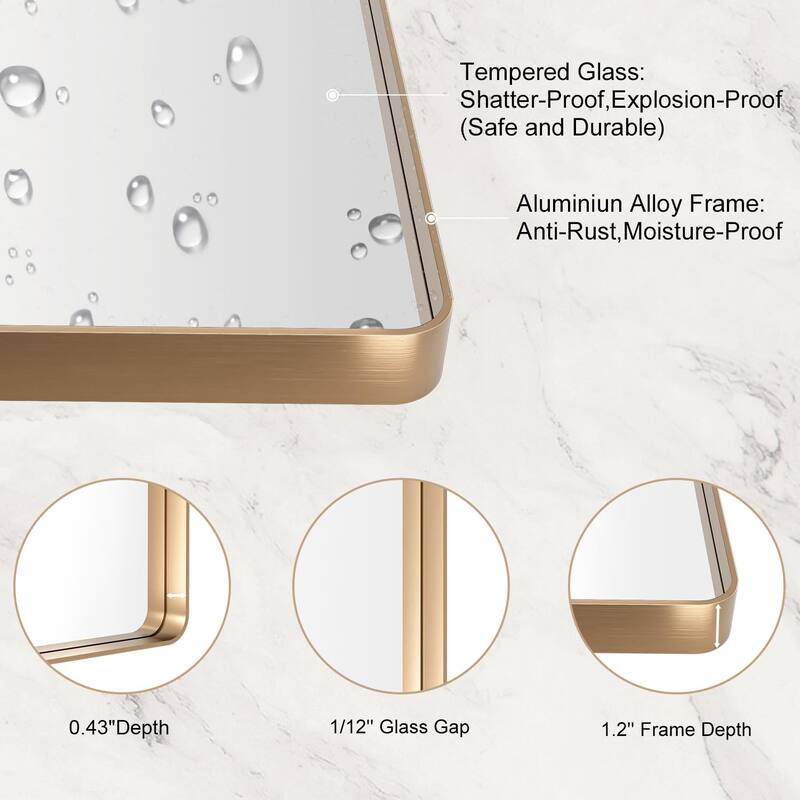 24x32 Inch Gold Aluminium Frame Bathroom Mirror