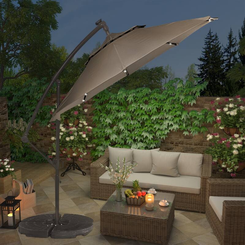 Clihome 10Ft Solar Light Crank Cantilever Patio Umbrella Without Base