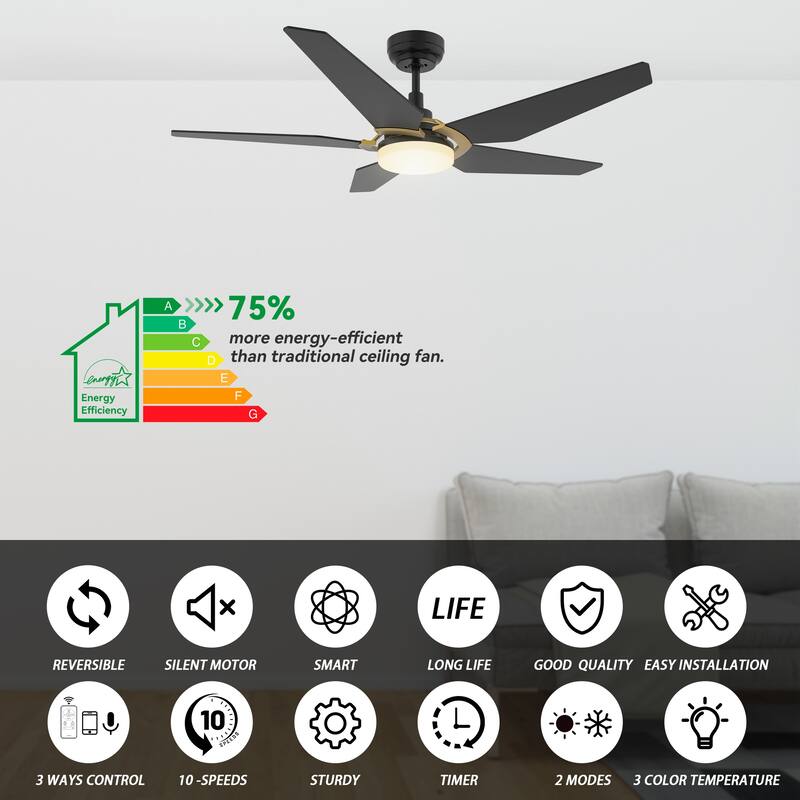 CARRO Boreas 52" Smart Ceiling Fan with Light and Remote-Downrod