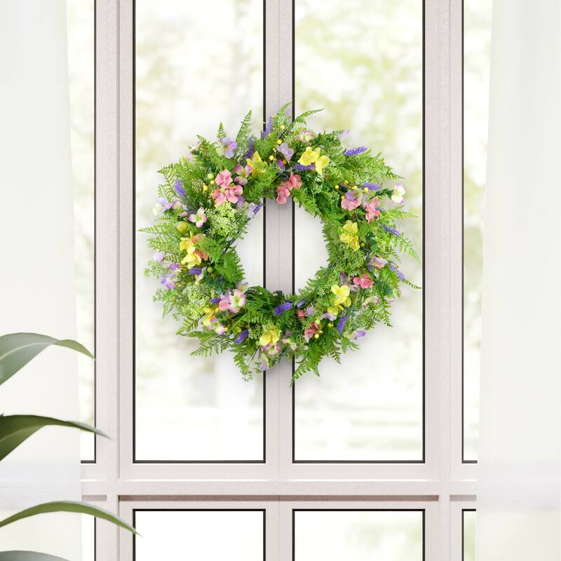 Dogwood and Lavender Artificial Floral Spring Wreath - 30" - Purple and Pink