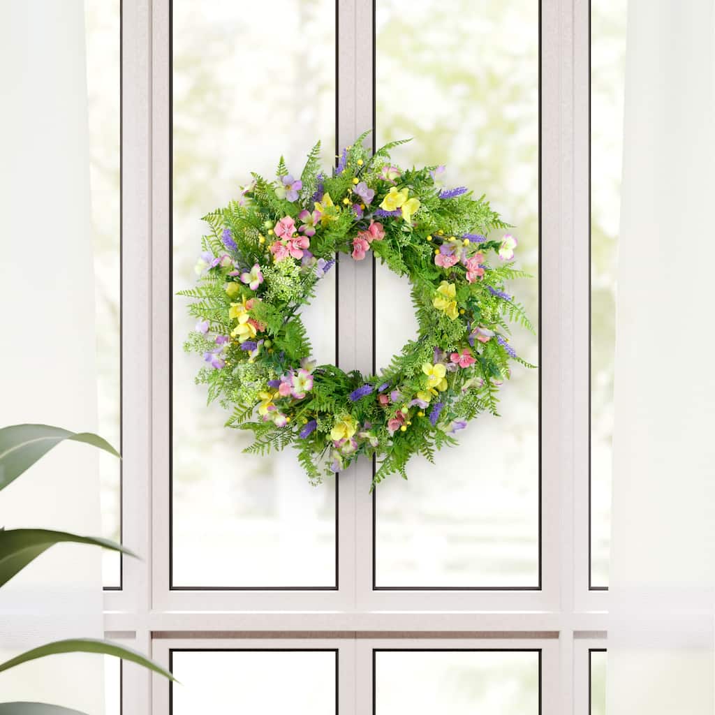 Dogwood and Lavender Artificial Floral Spring Wreath - 30" - Purple and Pink