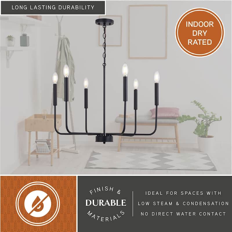 Beldon 6 Light Black Contemporary Chandelier Candelabra - 26-in W x 23.75-in H x 26-in D