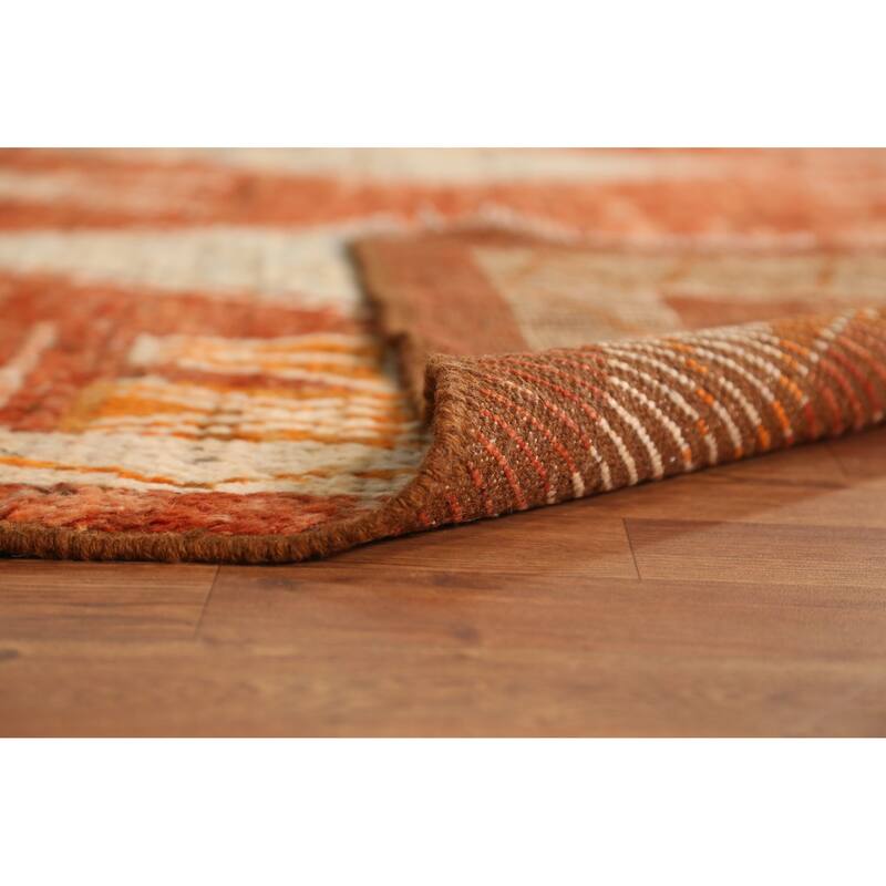 Orange Geometric Moroccan Oriental Rug Handmade Wool Carpet - 6'1" x 8'6"