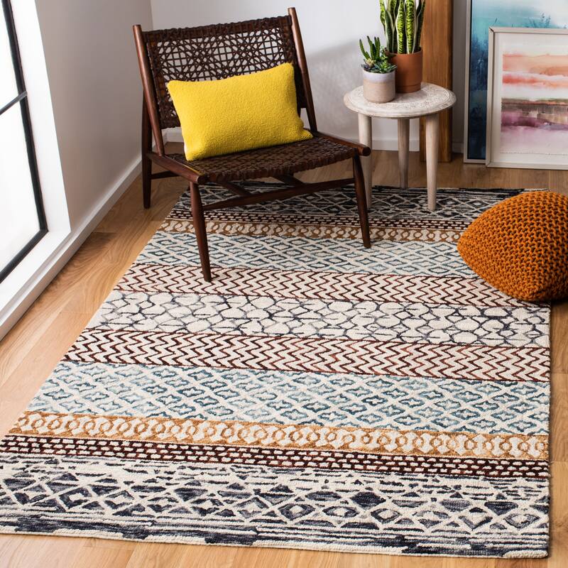 SAFAVIEH Handmade Capri Bethanie Contemporary Wool Rug - 9' x 12' - Ivory/Charcoal