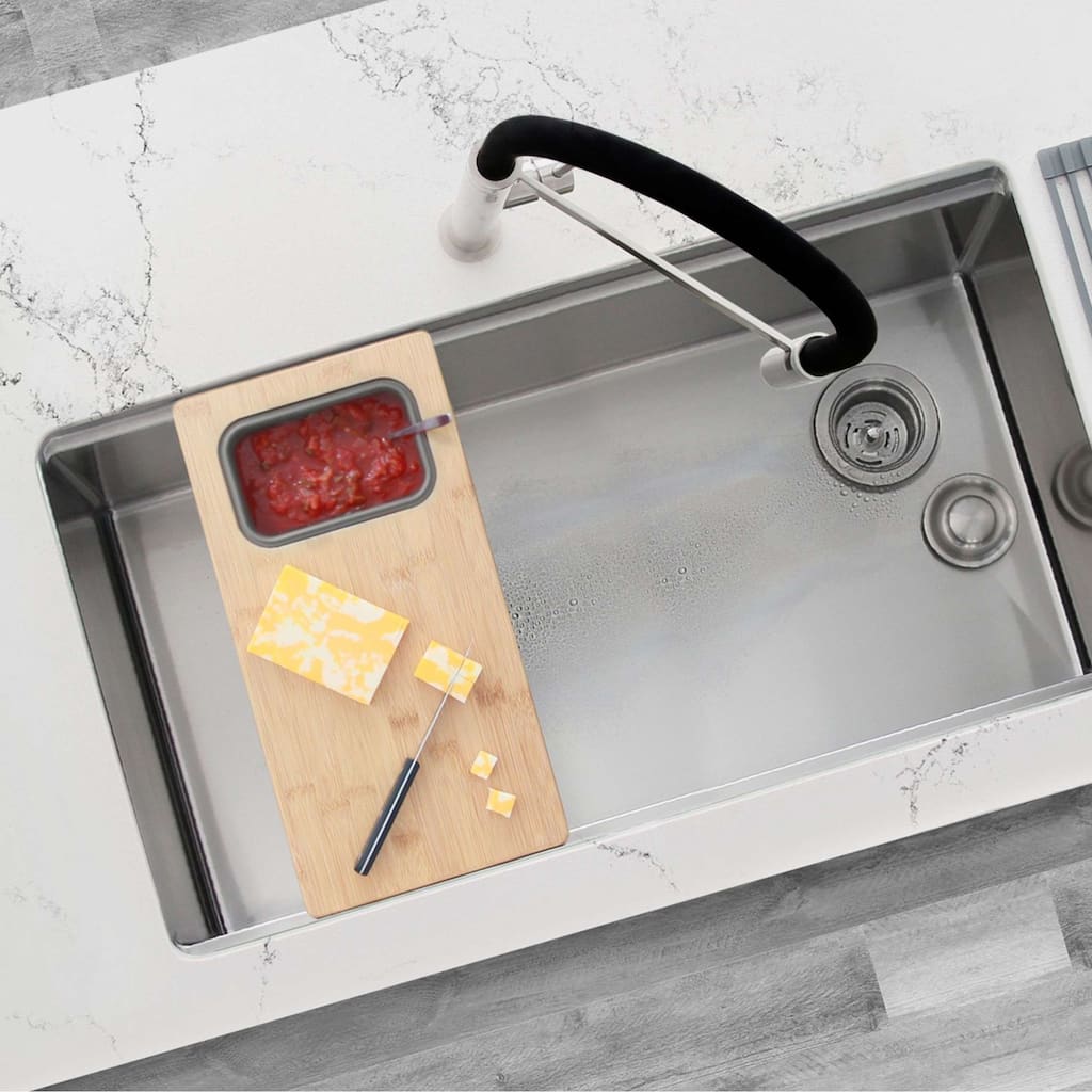 STYLISH 17 inch Workstation Bamboo Cutting Board with 1 Collapsible Container - 16.75" x 8.5"