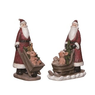 Transpac Small Resin Carved Santa Figurine Set of 2 Christmas Home ...
