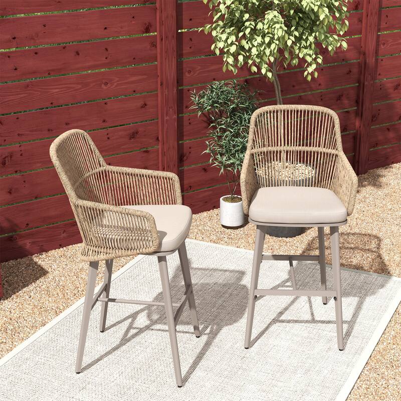 Outdoor 2-Piece Arm Barstool Chairs with Cushions