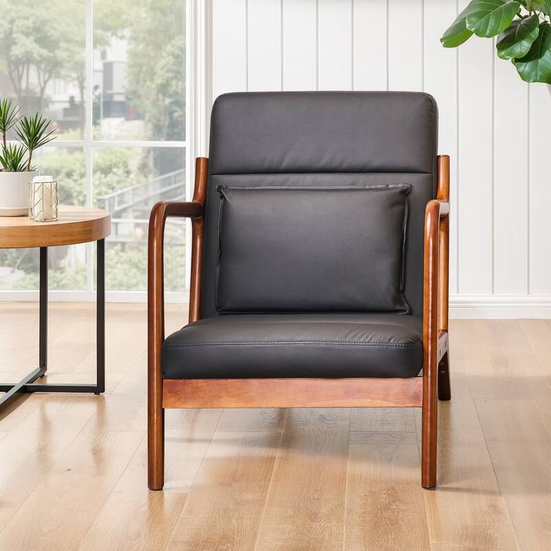 Javlergo Mid Century Modern Accent Chair Comfy Armchair with Lumbar Pillow and Thick Cushion Lounge Chair with Solid Wood Frame