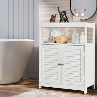 Costway Bathroom Floor Cabinet Side Storage Cabinet with 3 Drawers and 1  Cupboard Grey
