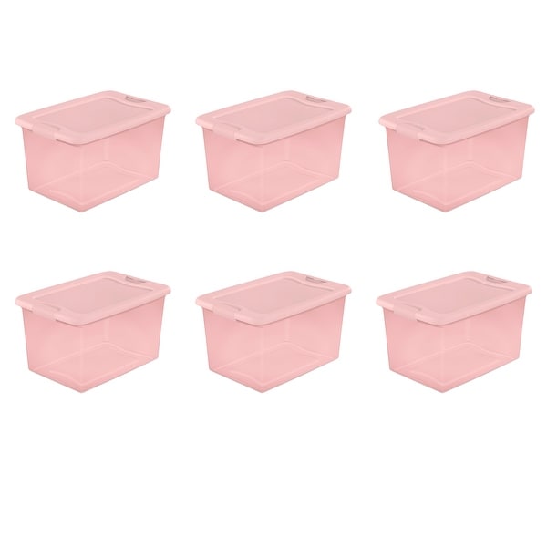 64 Qt. Latching Box Plastic, Blush Pink Tint, Set of 6 - Bed Bath