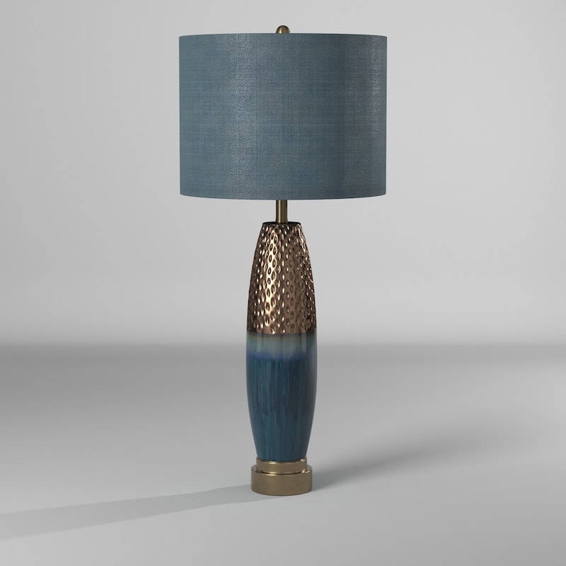 StyleCraft Bedford Blue and Copper Table Lamp - Blue Shade