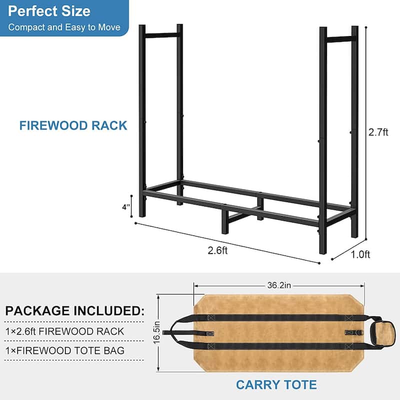 2.6ft Outdoor Indoor Firewood Rack