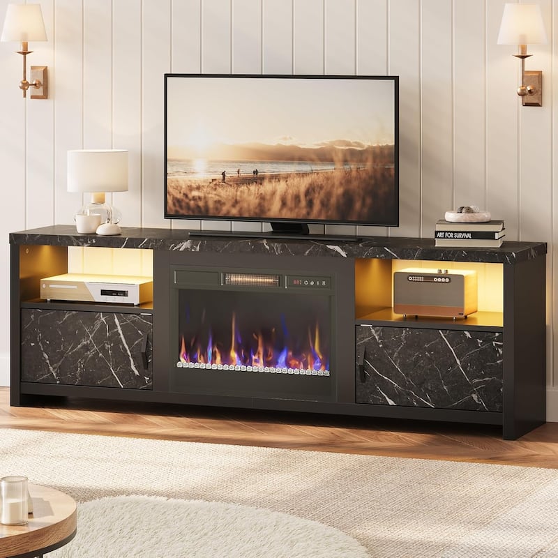 Bestier 71" Fireplace TV Stand for TVs up to 75" LED Entertainment Center with 23" Remote Control Electric Fireplace