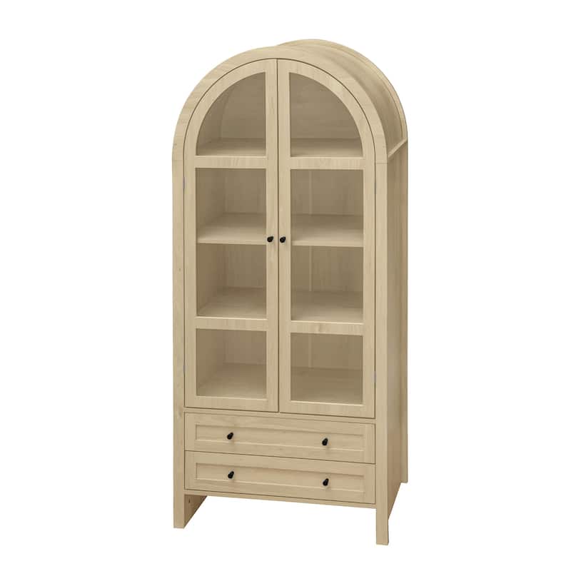 Wood Storage Cabinets with Magnetic Door Catcher, Tall Arched Kitchen Cabinet, Display Cabinet with Adjustable Shelves