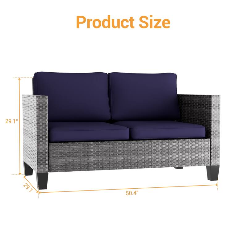 Livoosun Patio Loveseat Sofa Outdoor Wicker Couch, 2-Seater Furniture with High Back and Removable Cushions