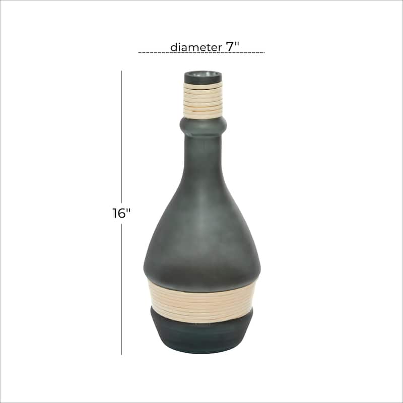 Glass Handmade Vase with Rattan Accents - Clear or Black