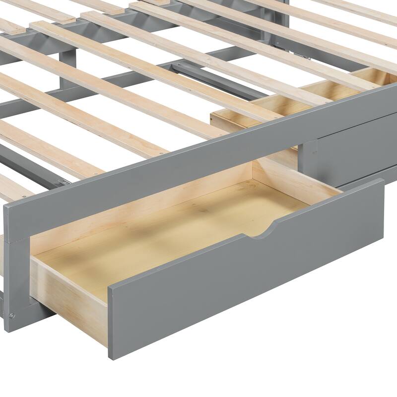 Pine Wood Daybed with Pull-Out Trundle and Two Storage Drawers, Twin to King