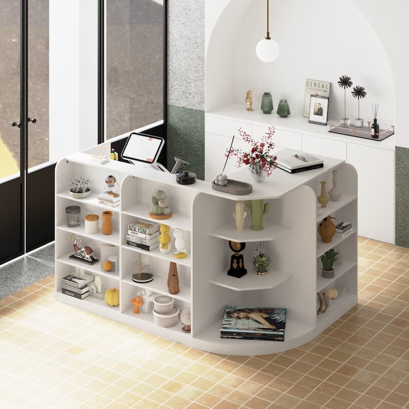 White Welcome Desk with Side Drawer and Cabinet - Reception Solution