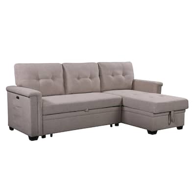 Ruben 84 Inch Reversible Sleeper Sectional Sofa with Storage Chaise, Gray