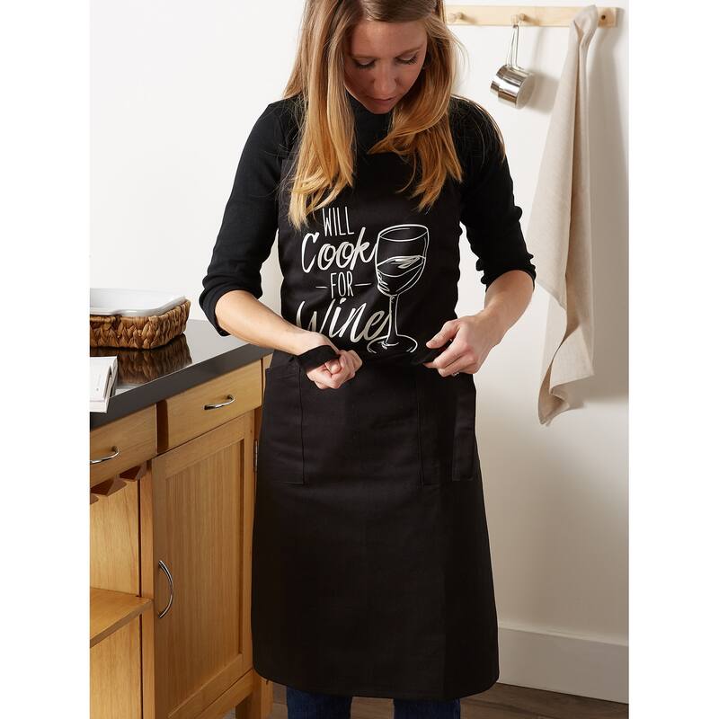 Will Cook For Wine Unisex Kitchen Chef Apron - 40" - Black and White