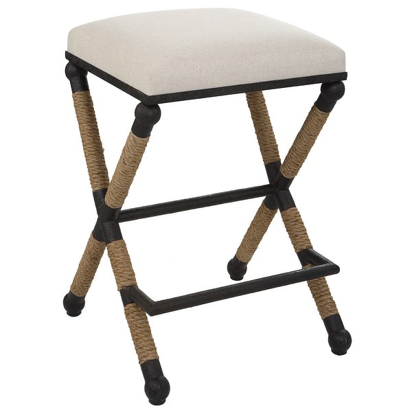 slide 2 of 11, Uttermost Firth Rustic Oatmeal Counter Stool - 18.75"W x 27.63"H x 18.75"D